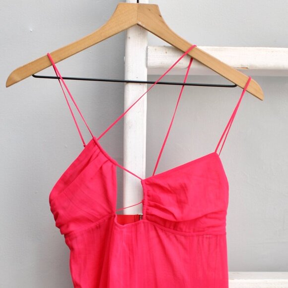 Nensi Dojaka Fuchsia Hot Pink Sleeveless Asymmetric Sheer Maxi Dress SZ Medium - Picture 5 of 10